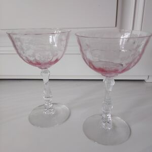 Fostoria Navarre Pink Champagne Tall Sherbet Goblets Pair